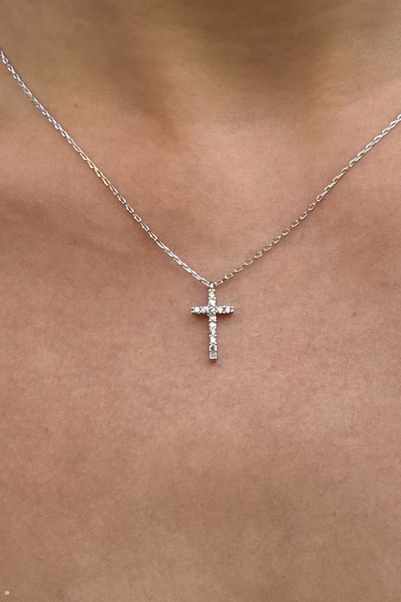 Collier Brandy Melville Rhinestone Cross Argent | SOP-30959471